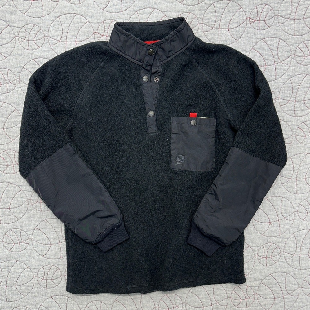 Topo Designs Reinforced Fleece Pullover Black Polartec Snap Neck Women's Medium